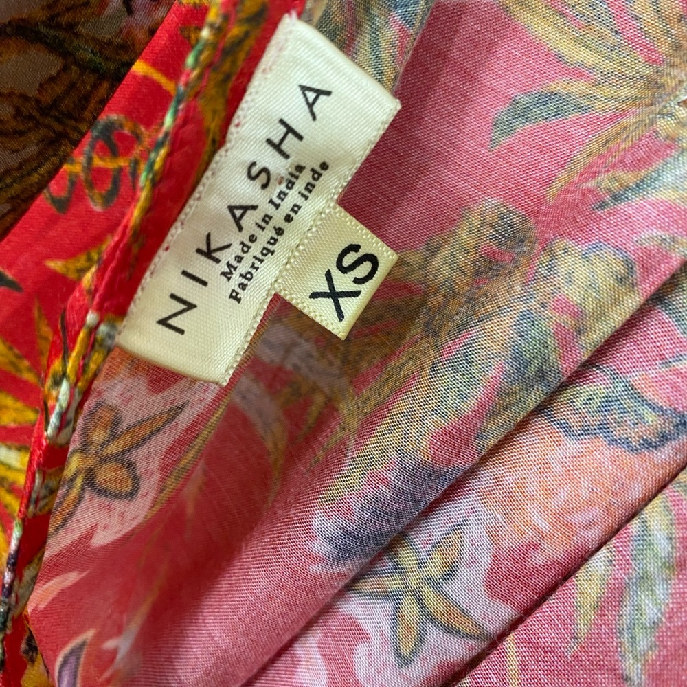 Nikasha Red Floral Toscana Tie Back Peasant Blouse - Picture 7 of 9